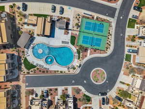 Drone / aerial view of a pool area