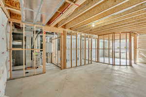 Unfinished basement with electric panel