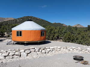 View of home's exterior with a mountain view