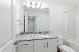 Bathroom with vanity and shower / washtub combination