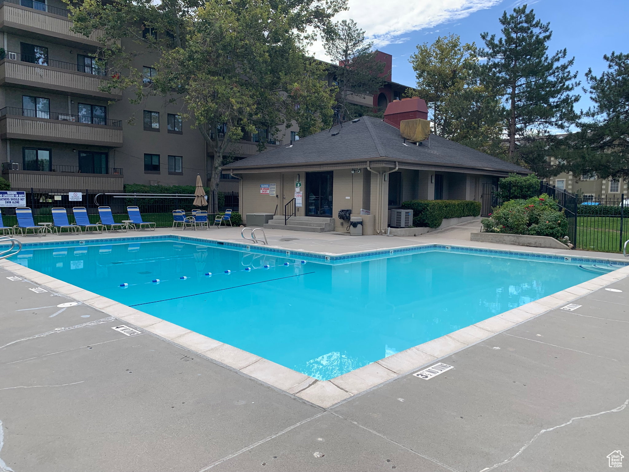 Outdoor swimming pool with concrete decking