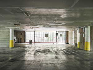 Parking deck featuring concrete block wall