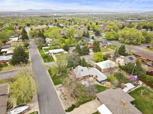 Aerial perspective of suburban area with mountains