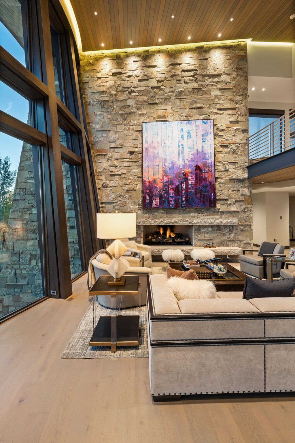 Community lobby featuring recessed lighting and a high wooden ceiling