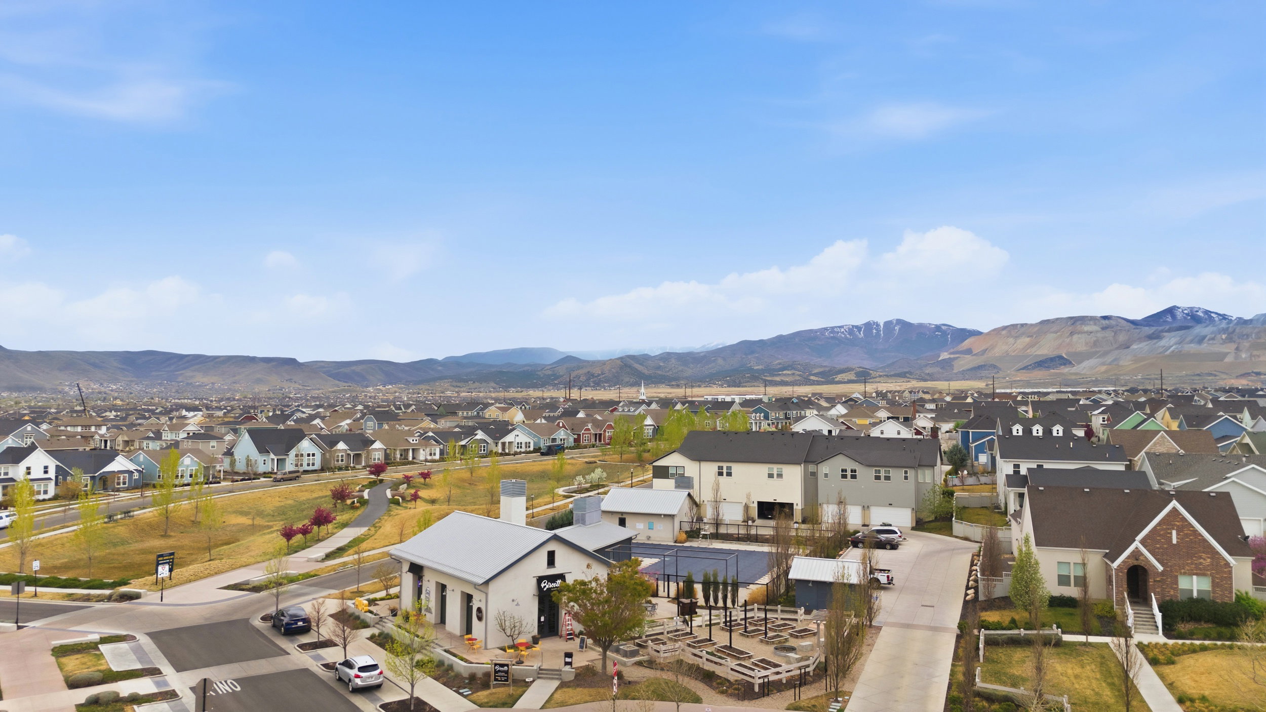 View of mountain background with nearby suburban area