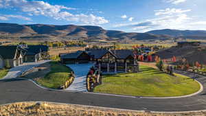 Drone / aerial view of a mountainous background