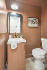Bathroom with vanity and light wood-type flooring