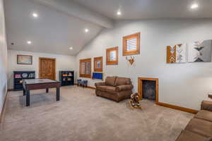Rec room featuring recessed lighting and carpet floors