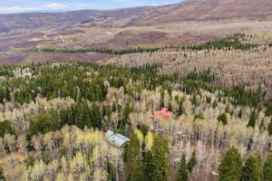 Bird's eye view of a mountainous background