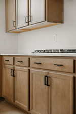 Detailed view of stainless steel gas stovetop