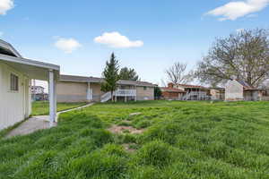 View of green lawn with stairway