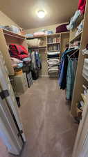 Walk in closet with light carpet