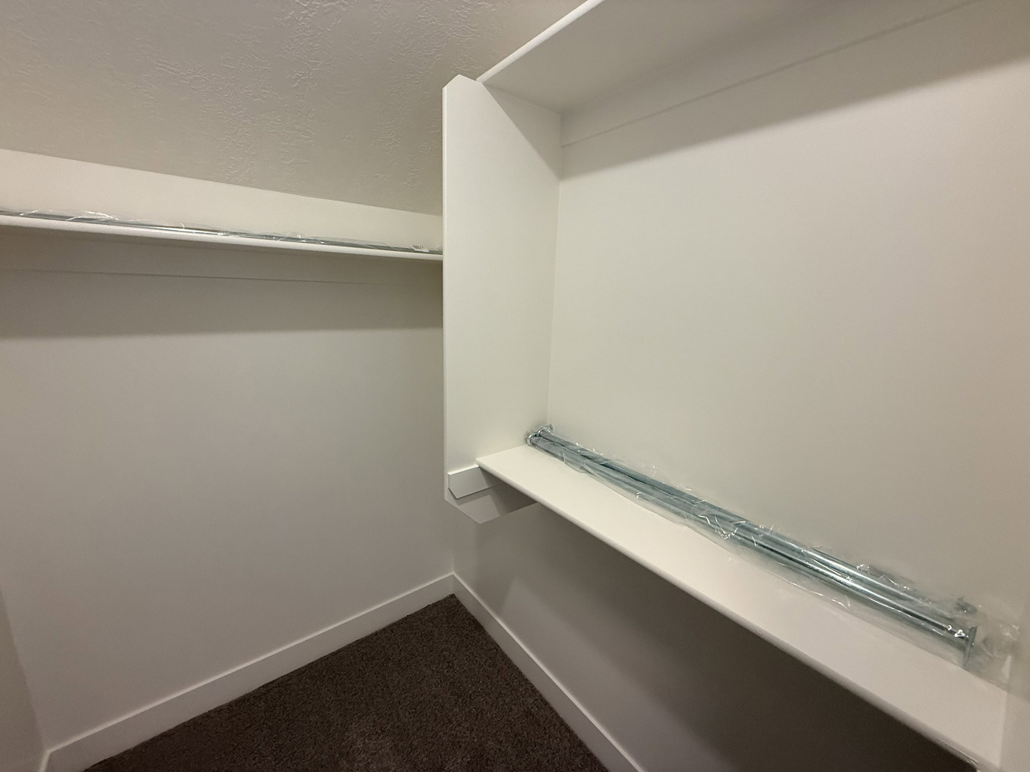 Walk in closet featuring dark carpet