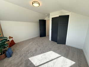 Bonus room featuring light colored carpet and a textured ceiling