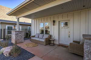 View of patio featuring an outdoor hangout area