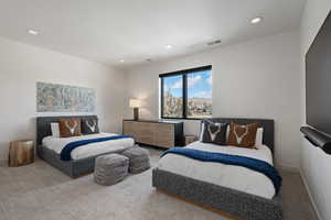 Bedroom with carpet and recessed lighting