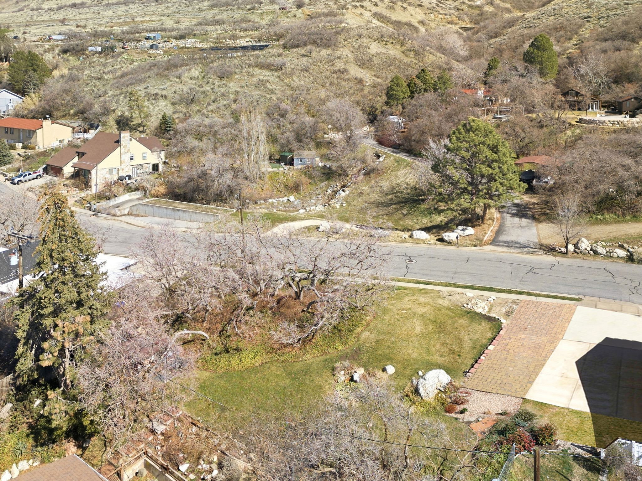 Aerial view facing E