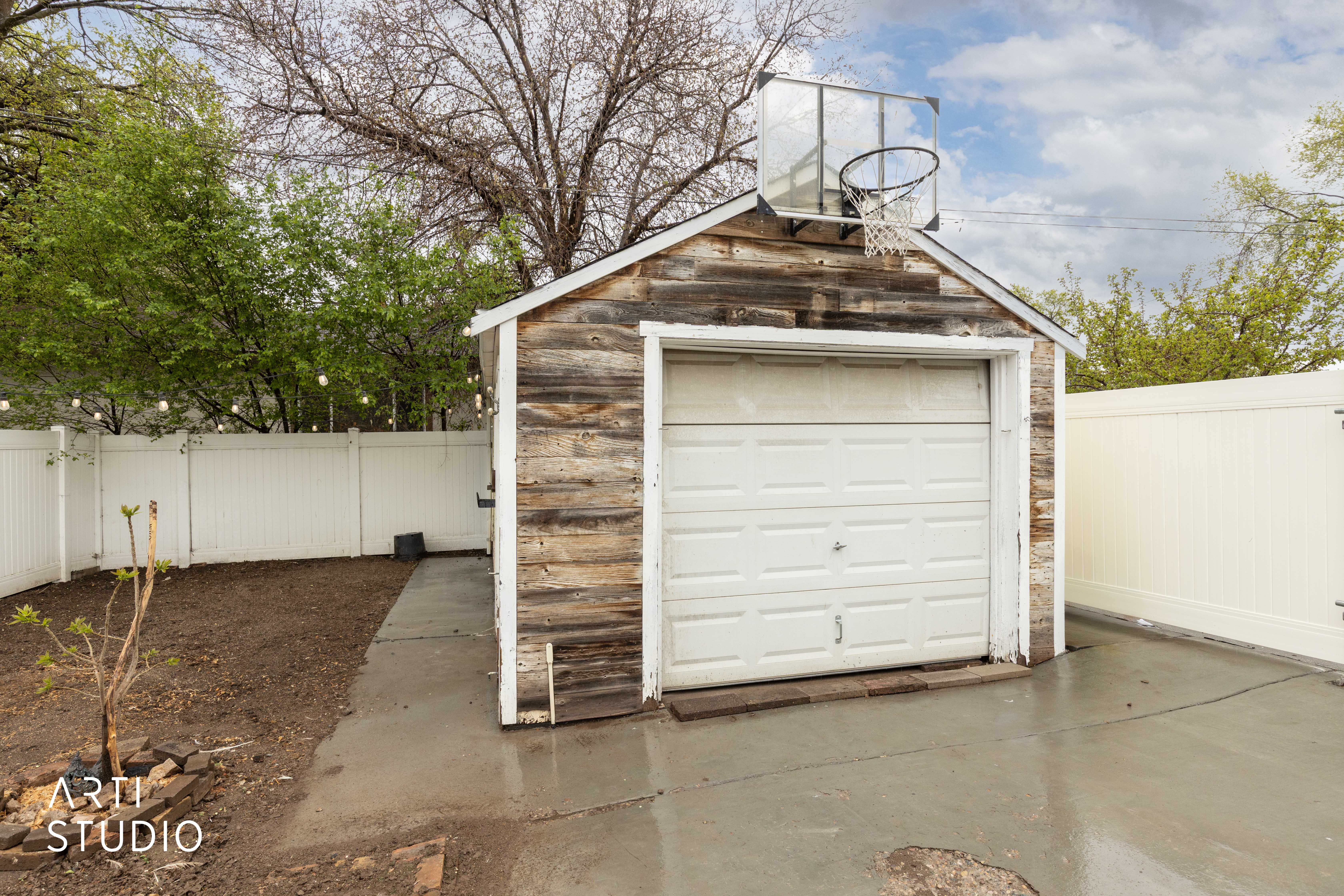 View of detached garage