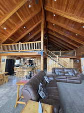 Looking up to the loft from great room