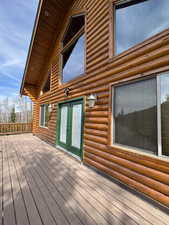 Cabin Front with French doors and deck
