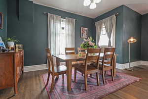 Dining space featuring dark wood-type flooring and healthy amount of natural light