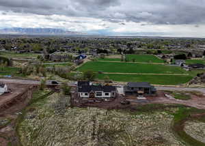 Drone / aerial view of a mountainous background