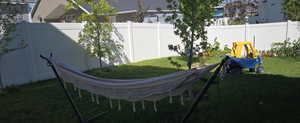 View of fenced backyard