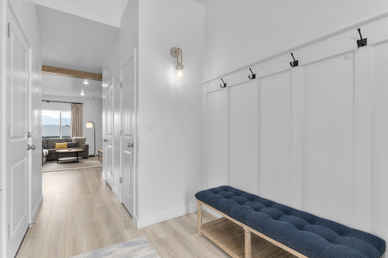 Inviting entry with board and batten accents.