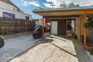 View of patio / terrace featuring an outdoor structure