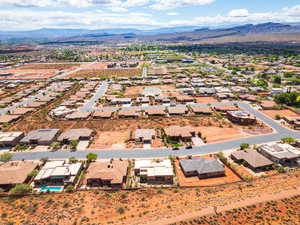 Aerial perspective of suburban area featuring mountains