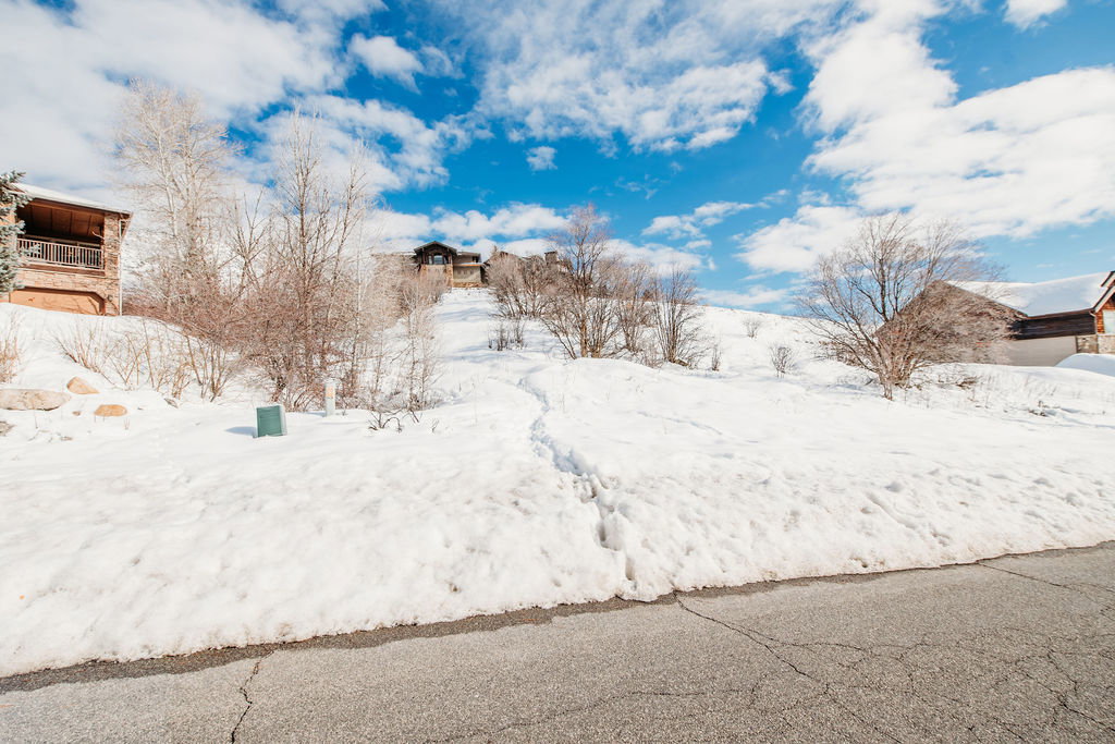 View of yard layered in snow
