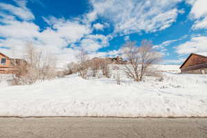 View of yard layered in snow
