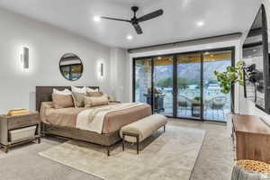 Luxurious primary suite designed as a private retreat, featuring breathtaking mountain views and a serene, light-filled atmosphere