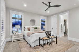 Thoughtfully designed main-level guest suite with a private bathroom, offering a comfortable and private space for guests or extended family.