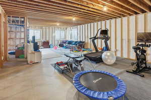 Exercise area with concrete flooring