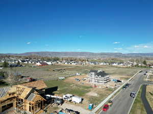 Bird's eye view of a mountainous background