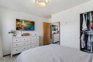 Bedroom with a closet and carpet