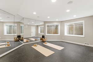 Workout area with recessed lighting