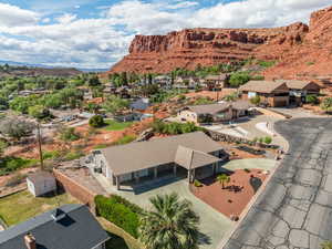 Aerial perspective of suburban area featuring mountains