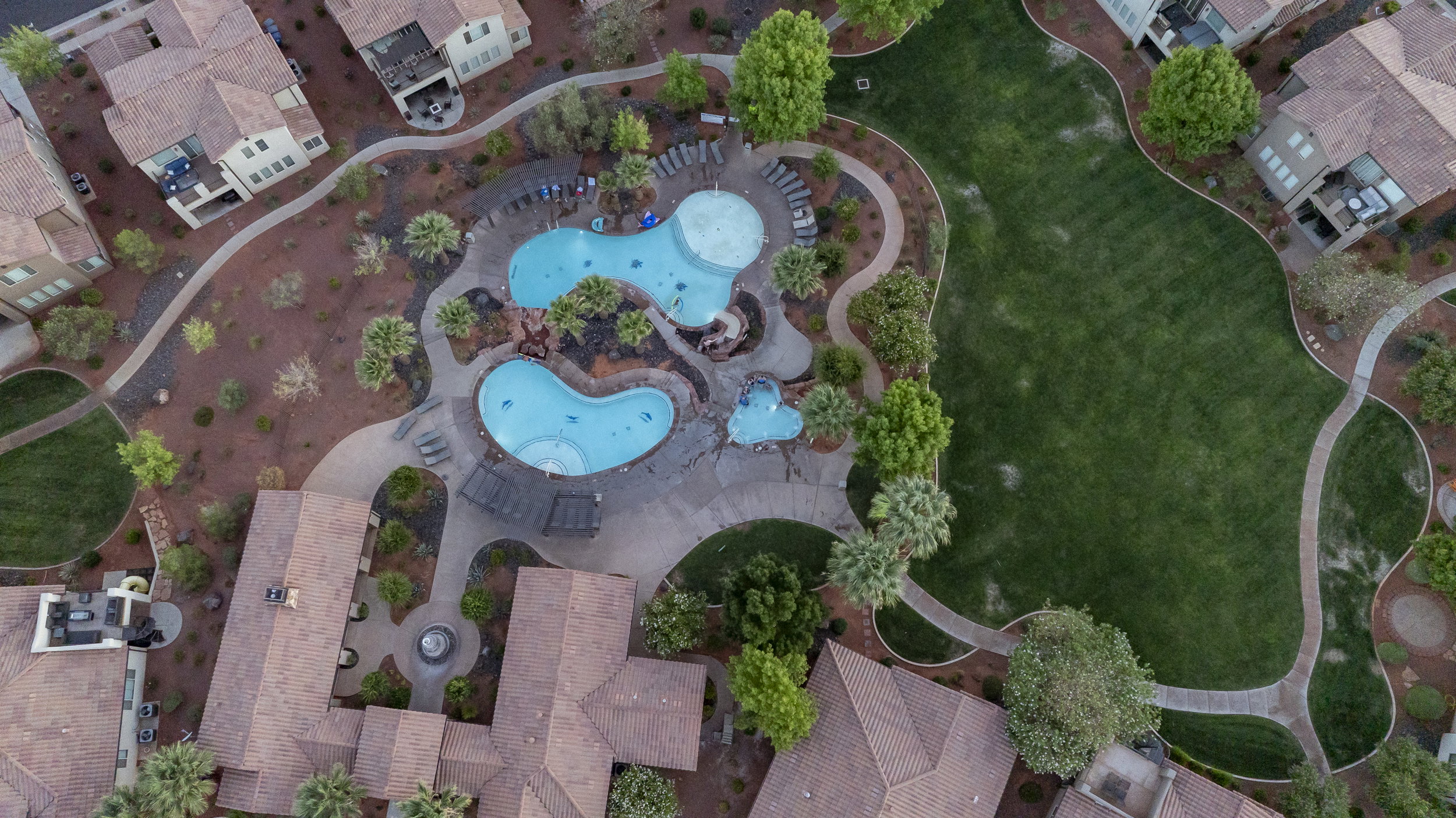 Aerial view of a pool