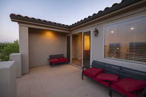 View of patio terrace at dusk