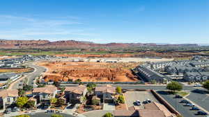 Aerial perspective of suburban area featuring mountains