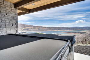 View of patio / terrace featuring a mountain view