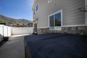 View of patio / terrace with a mountain view