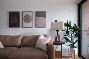 Living area with wood finished floors