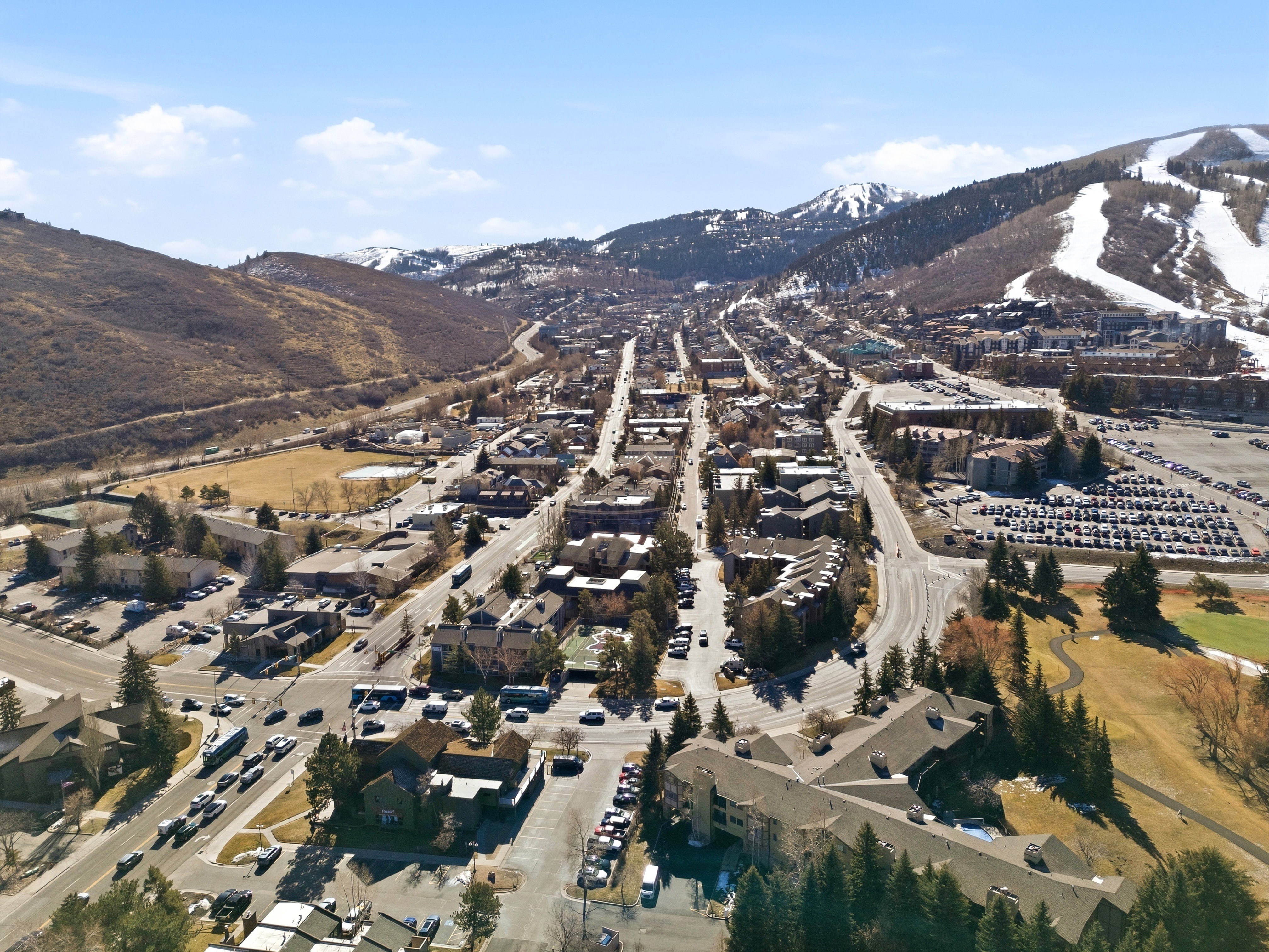Aerial overview of property's location with mountains