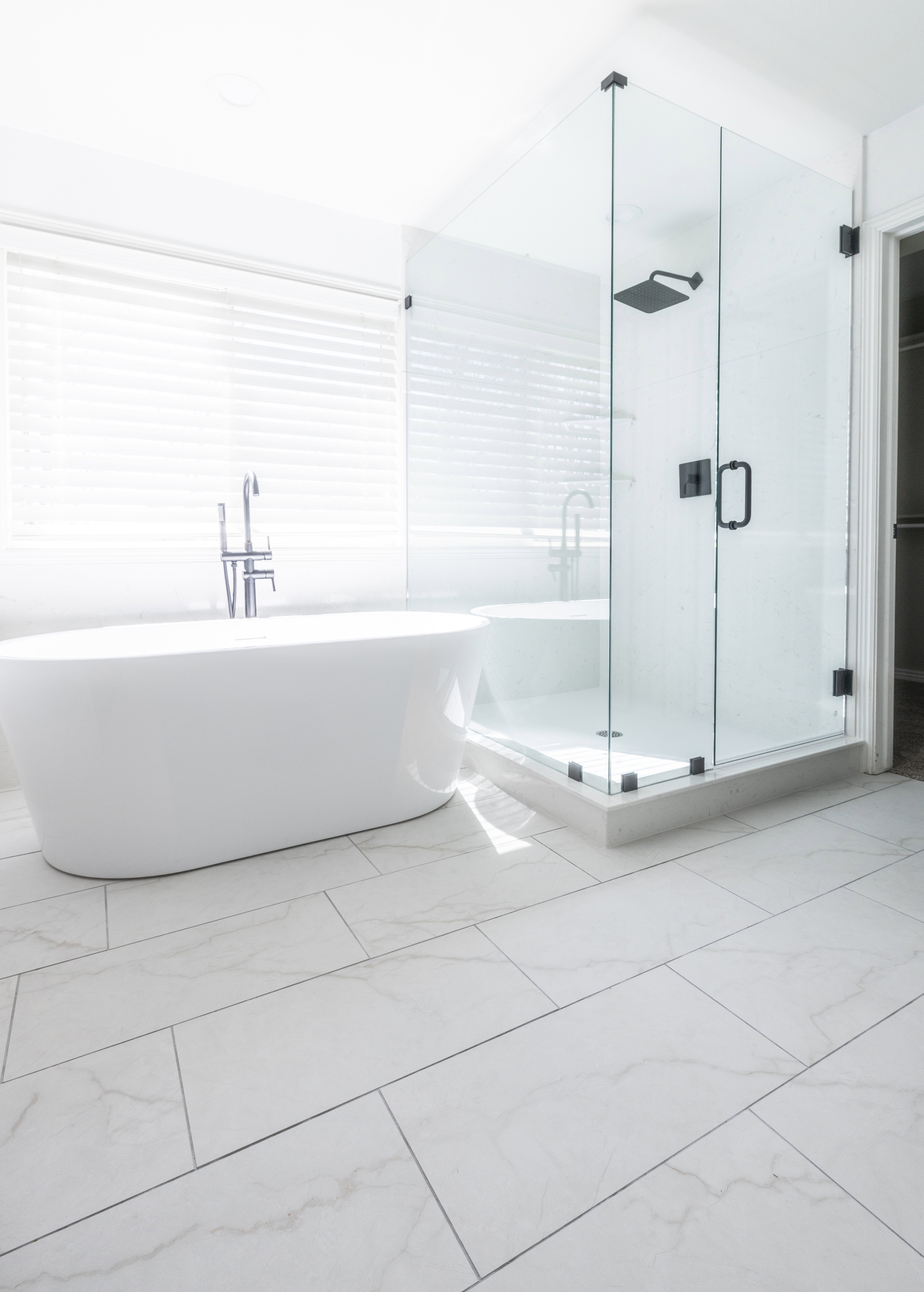 Primary bath with brand new Euro shower and new tub.