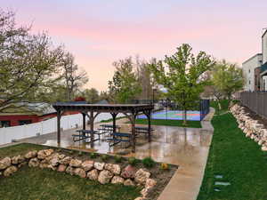 View of patio with a gazebo