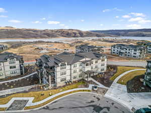 Aerial view of a water and mountain view
