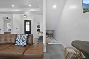 Living room featuring recessed lighting and ceiling fan